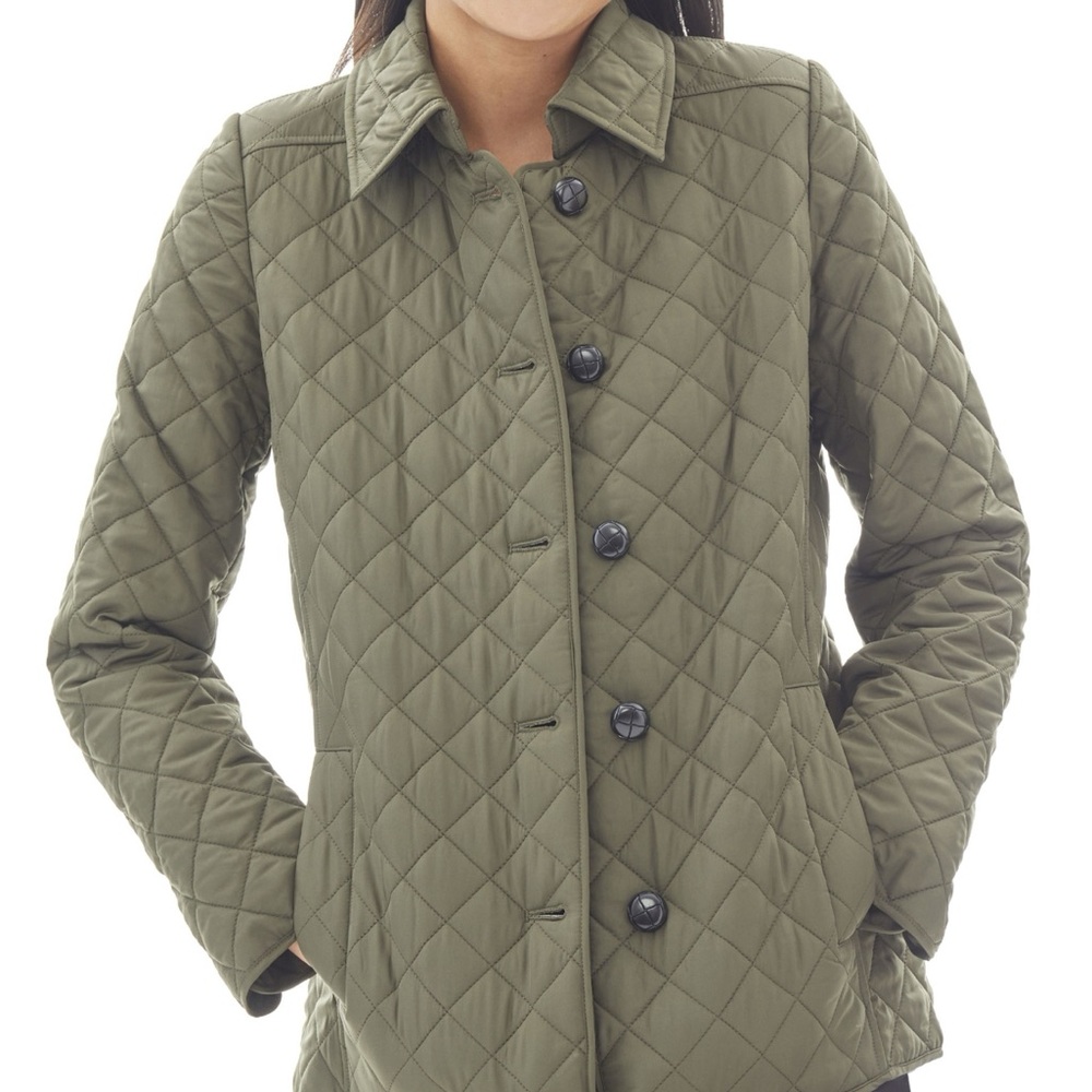 Jones New York Olive Five-Button Quilted Jacket